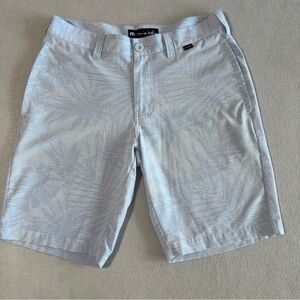 Travis Mathew Light Blue Palm-Print Flat Front Men’s Golf Shorts